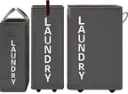 92L Extra Large Laundry Hamper with Leather Handle,Standable Laundry Basket with Wheels Laundry Hamper on Wheels,Large Hamper,Rolling Laundry Basket Grey - color: Grey/XXL, size: Super Large 27.5"