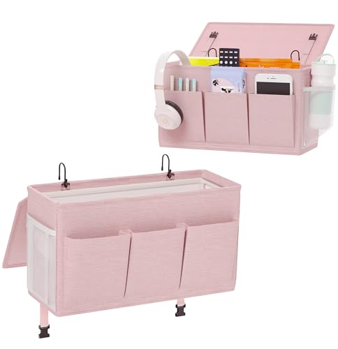 Edudif Dual-purpose Bedside Caddy Bedside Organizer, Bed Caddy with 6 Pockets, Versatile Bedside Storage Solution Magazine Remotes holder, ideal for Home, Dorm, Hospital, Crib Bed (Pink 2pcs) - color: Pink 2pcs