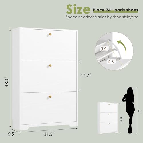 Nicetree Shoe Cabinet with 3 Flip Drawers, Narrow Shoe Organizer Cabinet, Freestanding Shoe Rack Cabinet, Morden Shoe Storage Cabinet for Entryway, Hallway, Foryer, White - color: White, style: 3-Drawers