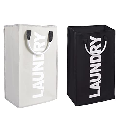 Laundry Basket, Durable Handles for Easy Carry, Collapsible Cloth Baskets, Hampers for College Dorms, Foldable Fabric Hamper Bags (1 Black & 1 Light Gray) - color: Black & Light Gray
