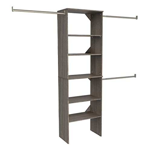 ClosetMaid SuiteSymphony Wood Closet Organizer Starter Kit with Tower and 3 Hang Rods, Shelves, Adjustable, Fits Spaces 5 – 10 ft. Wide, Graphite Grey - style: Graphite Grey Finish