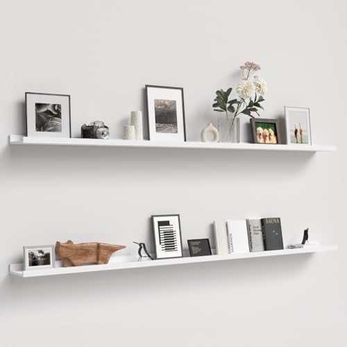 Boswillon 70.9 Inches Long Floating Shelves, 2 Set White Wall Shelf for Bedroom, Nursery Book Shelf with Lip, Picture Ledge Shelf for Wall Decor Living Room Bathroom Kitchen - color: White, size: 70.9 In