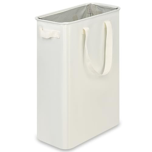 efluky Slim Laundry Basket, Narrow Laundry Hamper with Handles, Collapsible Dirty Clothes Hamper, Tall Laundry Bin for Laundry Room, Dorm and Bedroom, 12.7 Gallons(48L) Beige - color: Beige, size: 48L without Lid