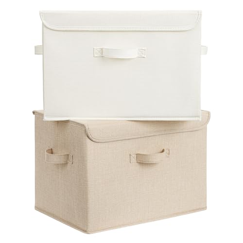 GRANNY SAYS Closet Storage Bins, Decorative Storage Boxes with Lids, Clothes Organizing Bins, Lidded Baskets for Toys, Clothing, Extra Large, Ivory White&Khaki, 2-Pack - color: Ivory White&Khaki, size: Extra Large-2 Pack