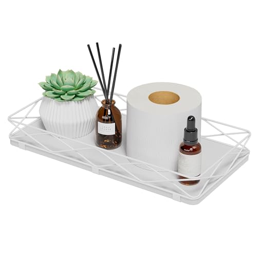 Lixple Toilet Paper Basket Holder, 13" Toilet Tank Tray, Wood and Metal Toilet Tray Vanity Organizer Bathroom Tray, Kitchen Sink Organizer for Soap Dispenser (White) - color: White