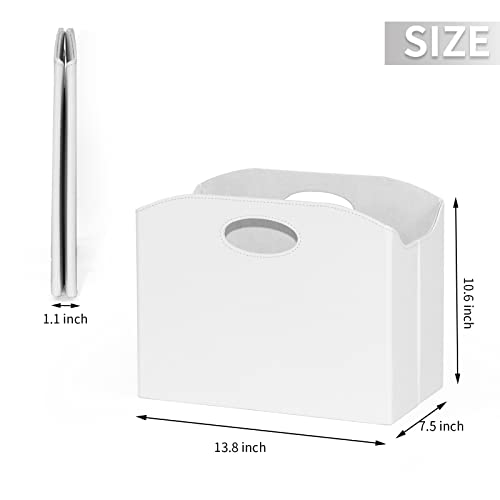 EZDeco Magazine Holder Foldable Magazine Rack Floor PU Leather File Holder Newspaper Book Storage Basket Document File Folder Organizer for Office Home (White-1) - color: White-1