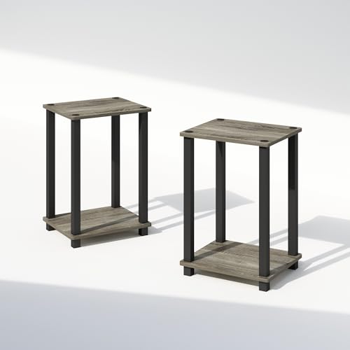 Furinno Simplistic Night Stand Set of 2, 2-Tier Small Nightstand with Open Shelf, Toolless Assembly Bedside Table, End Table, Side Table, for Bedroom, Closet, Dorm, French Oak - color: French Oak/Black, size: 2-Tier, Square Tubes, style: 2-Pack