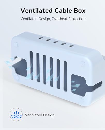ORICO Cable Management Box with Phone Stand Lid, Large Cord Organizer Case for Hiding Power Strips & Surge Protectors, Heat Dissipation Desktop Wire Hider for Home, Office, School - PB02 - color: Blue