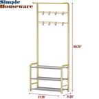 Simple Houseware Coat Rack with Storage Shelf, Freestanding Hall Tree with Hooks for Entryway, Bedroom, Office, Black Metal Clothes Hanger Stand for Coats, Hats, Jackets, Bags - Champagne Gold - color: Champagne Gold
