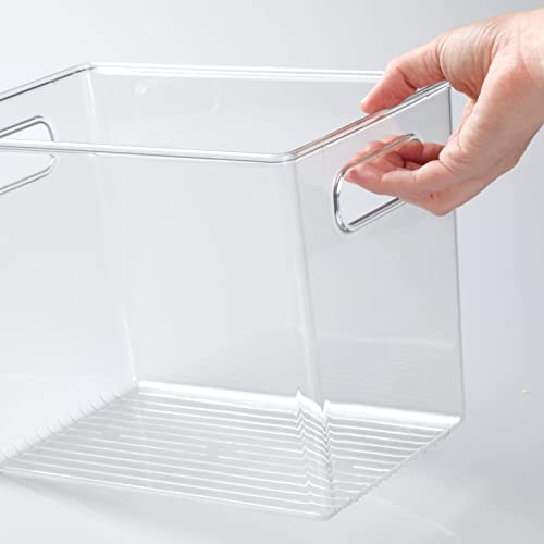mDesign Plastic Deep Kitchen and Pantry Organizer Storage Bin with Handles for Cabinet, Fridge, Freezer - Food Storage Containers for Snacks, Yogurt Pouches or Fruit, Ligne Collection, 4 Pack, Clear - size: 10 x 6.5 x 8 (Pack of 4)