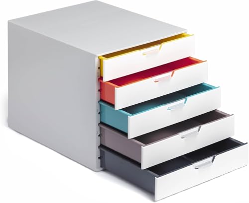 Durable Varicolor 5 Drawer Unit - White Desktop Drawer Set with 5 Color Coded Draws - Letter to Folio Size Files - Perfect for Storing Documents and Paper Work - size: 5 Drawer