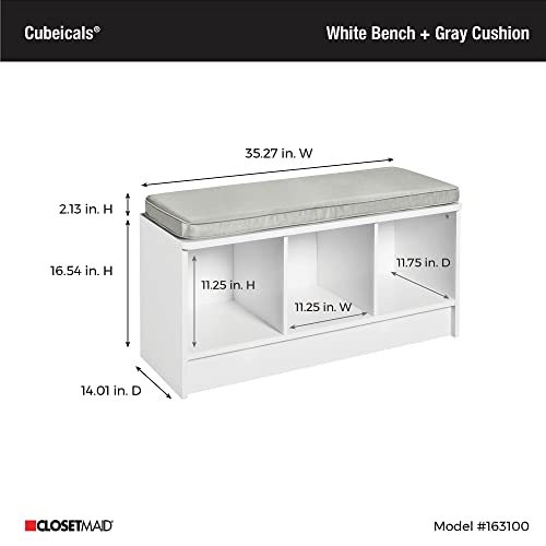 ClosetMaid 1631 Cubeicals 3-Cube Storage Bench, White with Gray Cushion - color: White With Gray Cushion