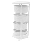 Fruit Basket for Kitchen, 4 Tier Circular Rotating Basket Large Storage Rack with Wheels, Standing Shelf Storage, Multi-Layer Storage Shelves with Top Lid for Living Room, Office, White (4-Tier) - size: 4-Tier