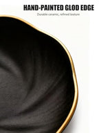 Black Ceramic Jewelry Tray with Gold Edge, 5 Inch Modern Trinket Dish for Rings & Earrings, Minimal Vanity Organizer - color: Black_round