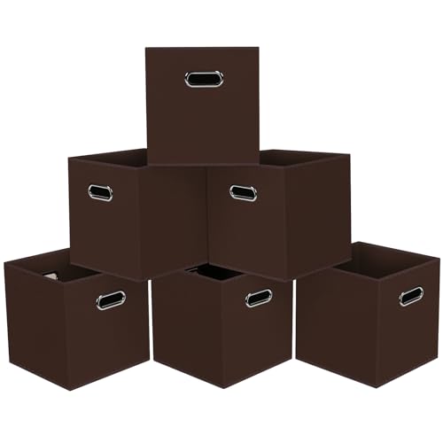 Black Foldable Storage Cubes Bins, Fabric Storage Box Cubes Organizer Baskets with Dual Handles for Home Organizer,Set of 6,(Coffee) - color: Coffee, size: 6 Pack