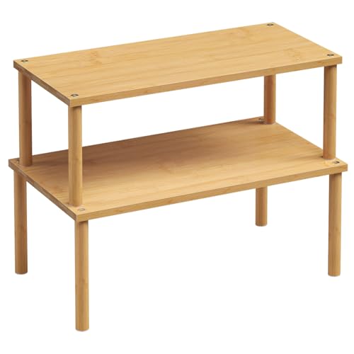 VERTORGAN Cabinet Organizer Shelf(Set of 2),Kitchen Counter Shelves,Bamboo Stackable Expandable Spice Rack Countertop(Large) - color: Natural, size: 15.8"W