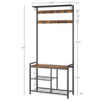 YATINEY Coat Rack Shoe Bench, 4-in-1 Hall Tree with Storage Shelves and Hanging Rod, Entryway Storage Organizer with 8 Movable Hooks, for Entryway, Hallway, Corridor, Rustic Brown and Black MT12BR