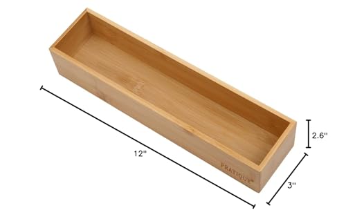 PRATIQUE Bamboo Drawer Organizer - Kitchen Utensil Organizer Silverware Tray Cutlery Holder，Office Desk Supplies and Accessories (12x3x2.6 inch) - color: Bamboo, size: 12*3*2.6 inch