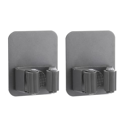 uxcell 2pcs Mop Broom Holder Wall Mount, 304 Stainless Steel Mop Holder Self Adhesive Broom Hanger with Screws, Suitable for Bathroom, Laundry Room, Dark Grey - color: Dark Grey