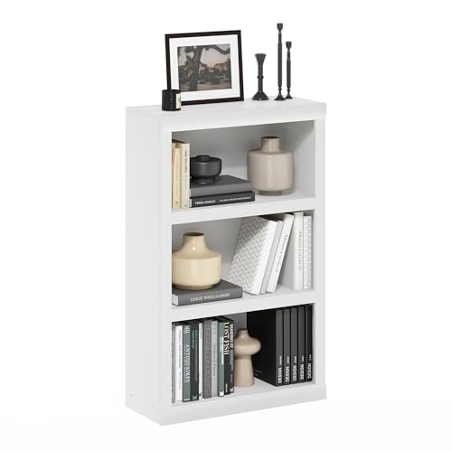 Furinno Rail Book Shelf, 3-Tier Bookshelf, Bookcase with Open Shelf, 10.1 x 24.6 x 39, for Living Room, Bedroom, Home Office, White - color: White, size: 3-Tier, 10 x 24.6 x 39