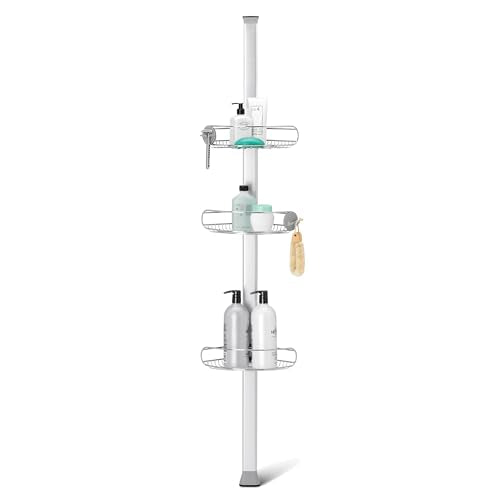 simplehuman 8' Tension Pole Shower Caddy, Stainless Steel and Anodized Aluminum - size: 8 ft