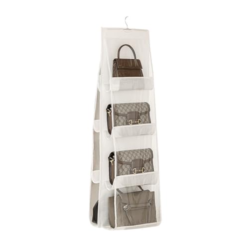 HAN SHENG 8 Pockets Clear Handbag & Purse Organizer Hanging Bag Storage - Space Saving Hanging Shelf for Closet, Wardrobe, Over Door (1 Pack, White) - color: White, size: 8 Pockets-1pc