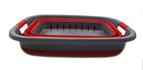 SAMMART 37L (9.77 gallon) Collapsible Plastic Laundry Basket - Foldable Pop Up Storage Container/Organizer - Space Saving Hamper/Basket (1, Grey/Red) - color: Grey/Red