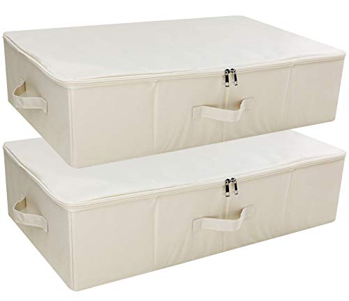 iwill CREATE PRO Pack of 2, Collapsible Rigid Storage Baskets for Underbed Organizer, Good for Clothing, Shoes, Bedding in Wardrobe, College Dormitory, Apartment Shelves Use, Beige - color: Beige,2pcs, size: 27.5*15.7*7"