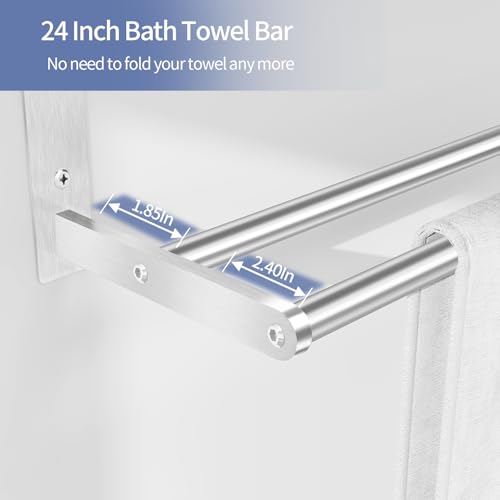 Towel Racks for Bathroom Wall 24 Inch, 3 Tier Bathroom Towel Shelf with Double Towel Bar, Stainless Steel Towel Rack with Towel Shelf, Towel Hanger Holder for Bathroom Towel Storage, Brushed Nickel - color: Brushed-nickel, size: 24IN (2 Bar)
