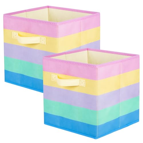 PowerKing Collapsible Storage Cubes with Handles, Fabric Foldable Bins for Closet Shelves, Durable Organization Storage Bins, 10.5'' x 11'' x 10.5'' (2Pack, Rainbow) - color: Rainbow Colorful, size: 2Pack