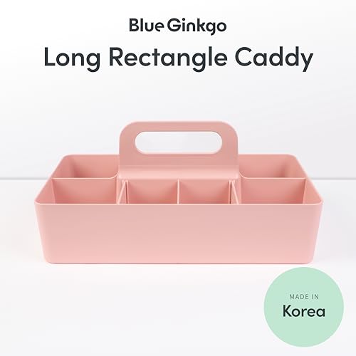 BLUE GINKGO Stackable Organizer Caddy – Korean-Made Portable Tote for Bathroom, Office, Crafts, or School Supplies (Long Rectangle, Pink) - color: PINK, size: Long Rectangle
