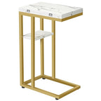 HOOBRO Foldable End Table, Gold C Shaped Side Table with Storage Shelf, Small Snack Table Suitable for Living Room Bedroom Small Spaces, Easy Assembly, Gold and Marble DM29SF01 - color: Marble + Gold