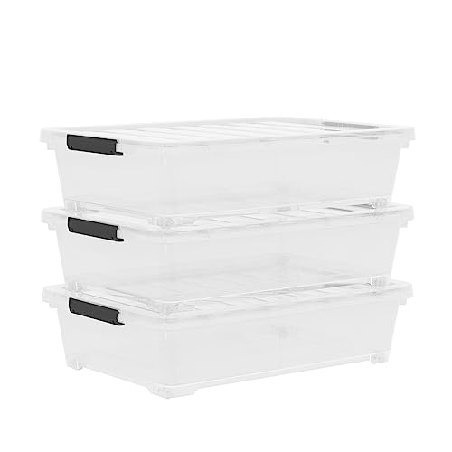 4 Packs Under Bed Storage Containers with Clear Lid, Large Stackable Plastic Latching Bins with Rolling Wheels, 40 Quart - size: 40L