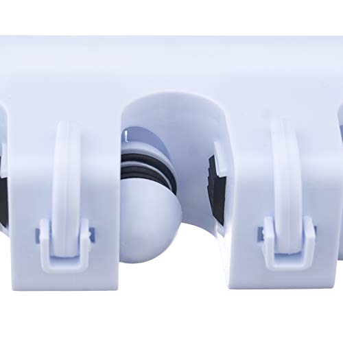 Superio Mop and Broom Holder Wall Mount White (2 Pack) Cleaning Tools Wall Organizer, 5 Rack Slots and 6 Hooks for Kitchen Closet Garage Garden and Office. - color: White, size: Large, 2-pack