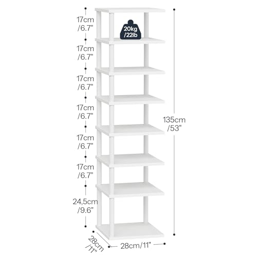 HOOBRO Vertical Shoe Rack, 8-Tier Narrow Shoe Shelf, Shoe Storage Organizer for Small Space, 11" L x 11" W x 53" H, Closet, Entryway, Hallway, Bedroom, White WW22XJ01 - color: White + White, size: 11"L x 11"W x 53"H