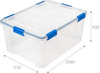 IRIS USA WeatherPro 60 Qt Storage Bins with Lids, 3 Pack, BPA-Free Plastic Gasket Box with Tight Latch and Seal, Stackable Nestable Tote Tub - Clear/Blue - size: 60 Qt. - 3 Pack