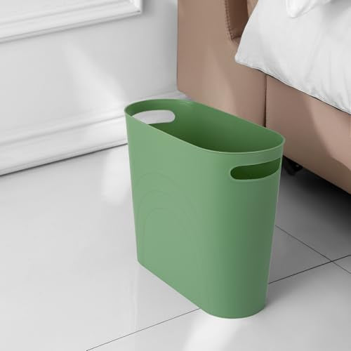 rejomiik Small Trash Can, 3.5 Gallon Slim Garbage Can Plastic Waste Basket with Handles Container Bin for Narrow Spaces Bathroom, Bedroom, Kitchen, Office at Home, Green - color: Green, size: 1 pack