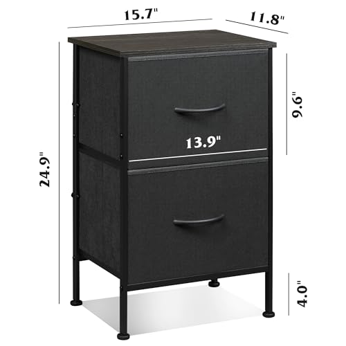 WLIVE Nightstand Set of 2, 2 Drawer Dresser for Bedroom, Small Dresser with 2 Drawers, Bedside Furniture, Night Stand, End Table with Fabric Bins for Bedroom, Dorm, Charcoal Black - color: Black (Set of 2), size: 11.8"D x 15.7"W x 24.9"H