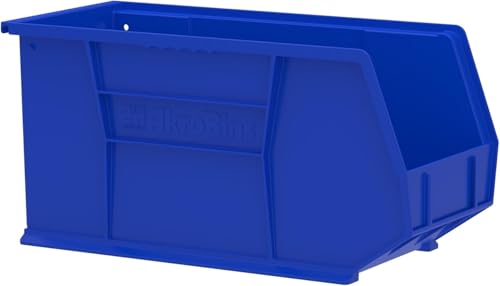 Akro-Mils 30265 AkroBins Plastic Storage Bins, Space-Saving Stackable Bins for Garage, Pantry, Craft Organization, 18-" x 8.25-" x 9-", Blue, 6-Pack - color: Blue