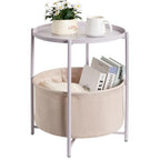 danpinera Round Side Table with Fabric Storage Basket, Metal Side Table Small Bedside Nightstand with Removable Tray Top for Living Room, Bedroom, Nursery, Laundry, Light Violet - color: Light Violet