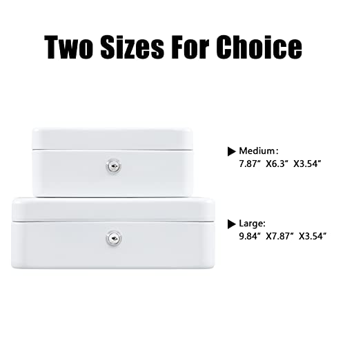 KYODOLED Medium Cash Box with Money Tray,Small Safe Lock Box with Key,Cash Drawer,7.87"x 6.30"x 3.54" White Medium - color: White, size: Medium