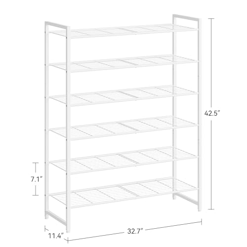 Nunsino Shoe Rack, Metal Shoe Organizer, 6 Tier Garage Shoe Rack Max Holds 30 Pairs,Shoe Storage Shelf for Closet,Entryway,White - color: White, size: 6 Tier