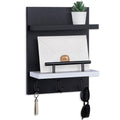 Key Holder Wall Mount, Key Holder With 2 Display Shelf, 3 Hooks for Key, Coat, Dog Leash, Key Hanger with Hook for Mail, Potted Plant, Farmhouse Mail Holder, Entry Way Organizer (Black & White) - color: Black & White