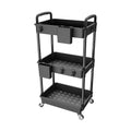 3 Tier Rolling Utility Cart with Handle,REBECAT Utility Cart Made of Multifunctional Storage Organizer Tool for Kitchen,Bathroom,Living Room,Office(Black) - color: Black