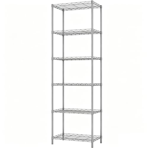 HOMEFORT 6-Tier Wire Shelving, 6 Shelves Unit Metal Storage Rack, Closet Shelves for Kitchen, Pantry, Closet, Bathroom, 14" D x 21" W x 75.6" H (Grey) - color: Silver, size: 21"W x 11"D x 67"H