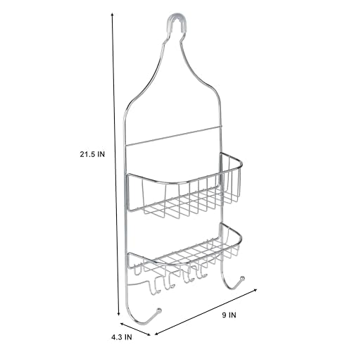 Bath Bliss Design Chrome, Resistant, 2 Tier Contoured Caddy, Over The Shower Head, Rust Proof, Bathroom Organizer with Hooks for Hanging Razor, Sponge, Shampoo Holder (Model: 4662)