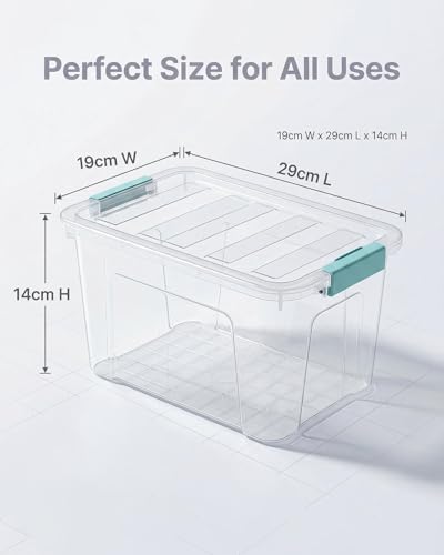 Storage Bins with Lids 6 Pack Clear Storage Containers, 7 Quart Stackable Plastic Containers with Secure Black Buckle Latch, Durable Storage Box Organizer for Pantry, Closet, Office & Classroom - color: Clear+Green