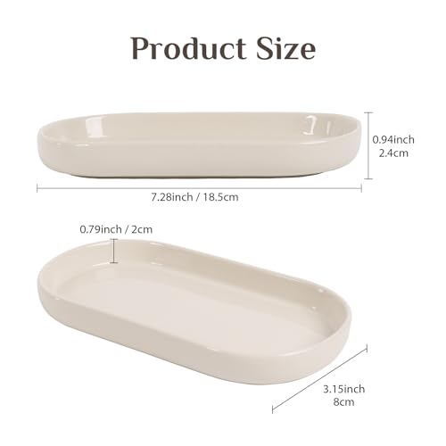 Ceramic Jewelry Tray – Oval Vanity Dish for Rings, Earrings, Bracelets – Minimalist Decorative Trinket Holder for Dresser, Bathroom, Nightstand – Cream White - color: Cream_1pcs