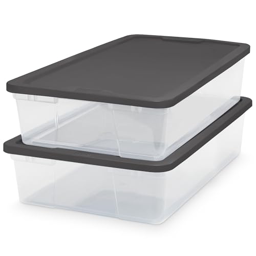 HOMZ 2-Pack Snaplock, Small Clear Plastic Storage Organizer Bins w/ Lids, 28 Quart, Gray - Stackable Container Boxes for Bedroom, Bathroom, Garage, and Office Organization - color: Gray Lid, size: 28 QT (2 Pack)