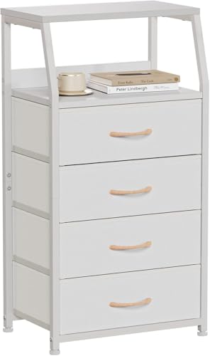 Furnulem Tall 4 Drawers Dresser, Vertical Storage Tower for Bedroom, Hallway, Entryway, Nursery, Closet Organizer, Nightstand Bedside Table Furniture, Sturdy Steel Frame, Wood Top, White - color: White, style: 4 Drawers